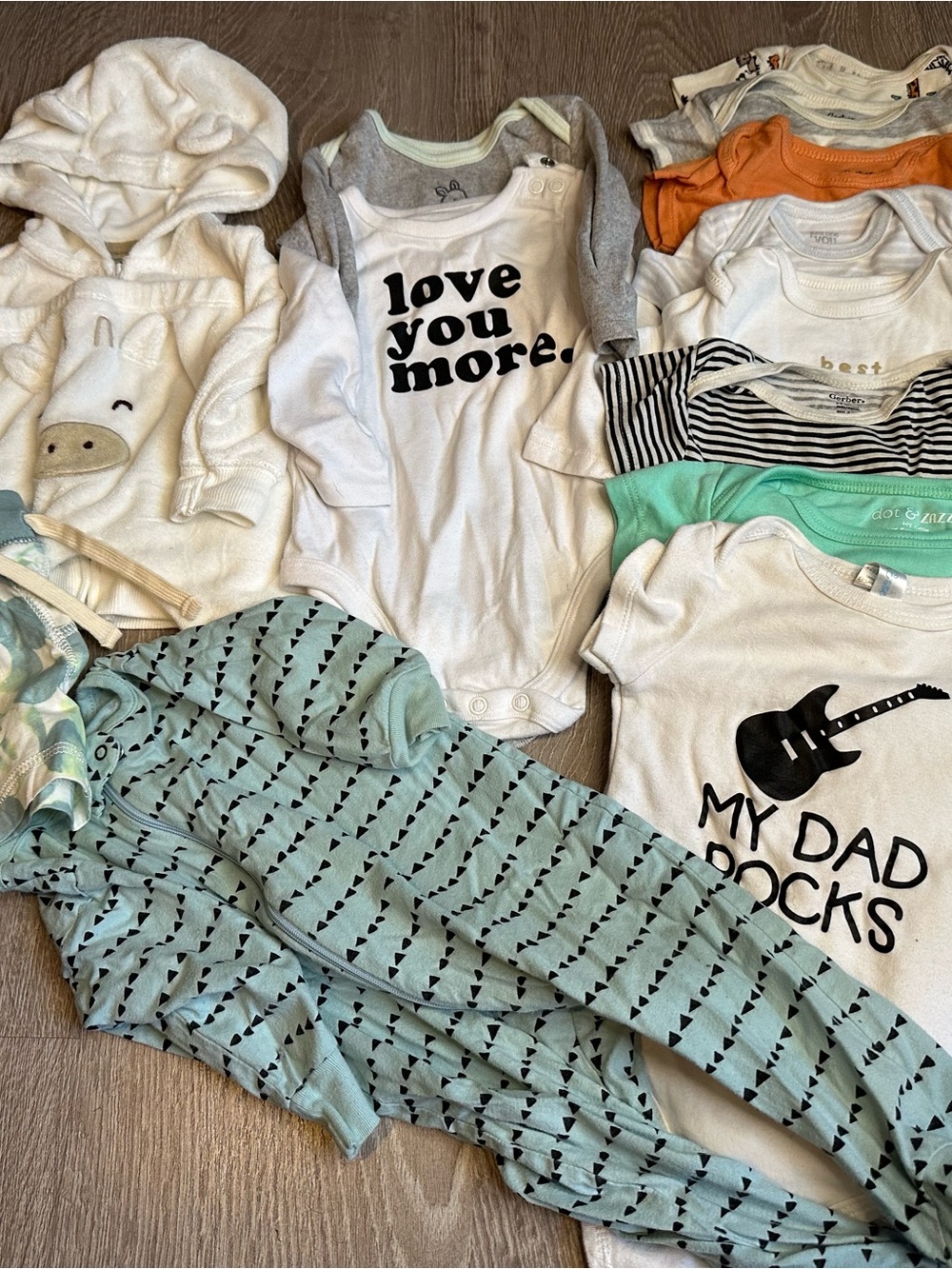3-6 month bundle unisex “the Rocker” Gerber White & Mint